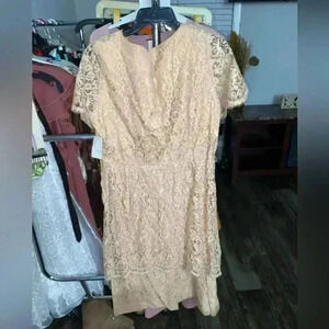 1950s Peach Lace Dress with a Scallop Layered Skirt